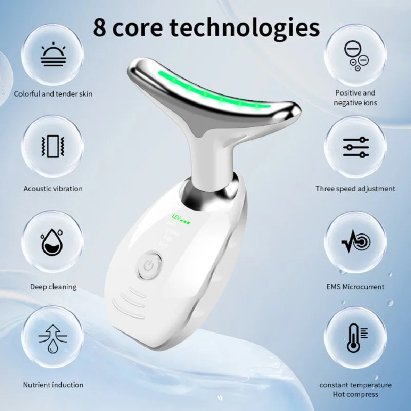 LED Photonen Therapie für Nacken und Gesicht Beauty Device zur Hautstraffung Doppelkinn Reduzierung und Falten Entfernung
