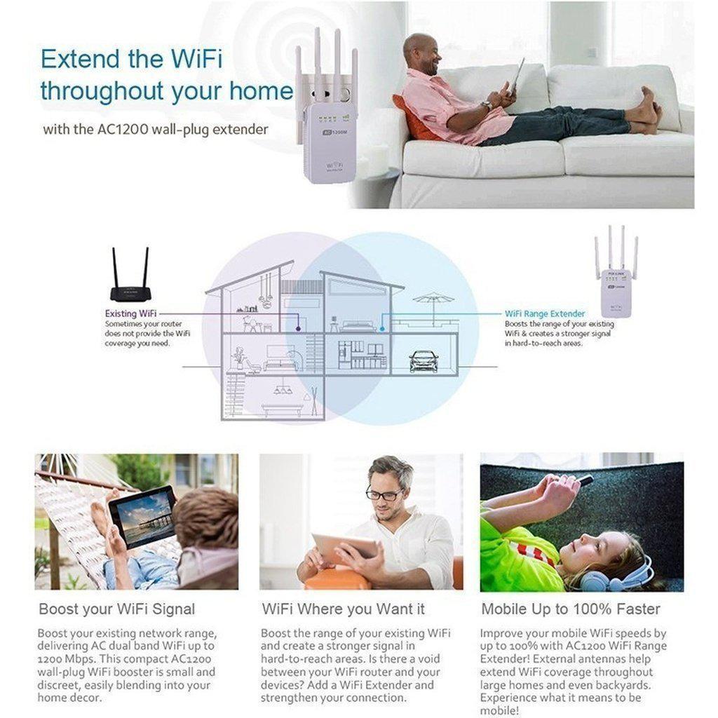 1200Mbps Dual Band 2.4/5G Wireless Reichweitenverlängerer WiFi