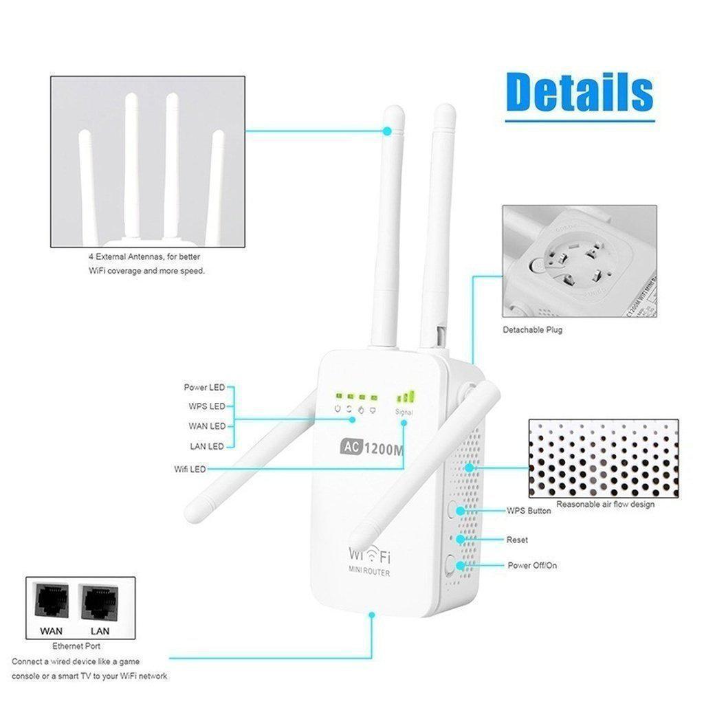 1200Mbps Dual Band 2.4/5G Wireless Reichweitenverlängerer WiFi