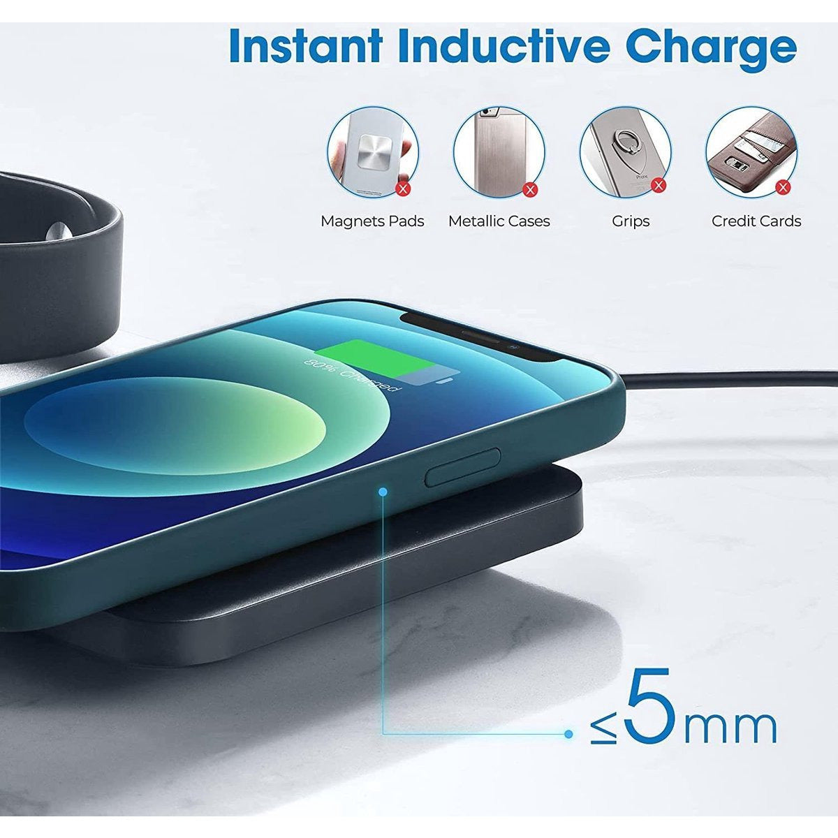 Seneo – 2-in-1 kabelloses Ladepad – mobile Dockstation – kabelloses Ladegerät mit iWatch-Ständer – Ladestation – Dockingstation (ohne iWatch-Ladekabel)