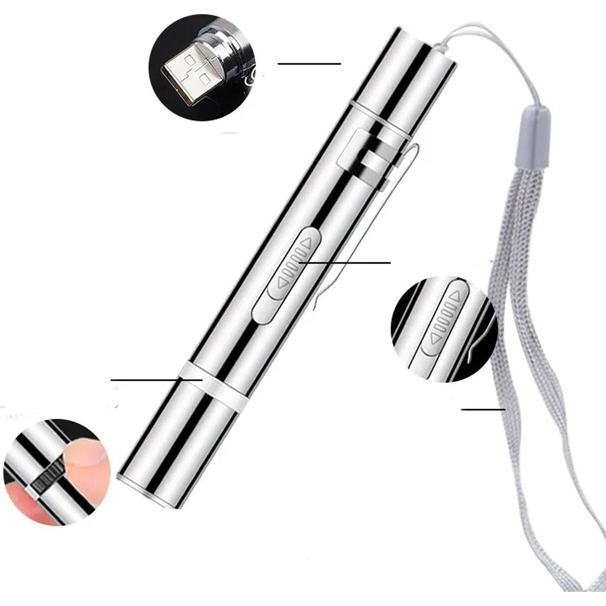 3 in 1 – LED-Laser-Katzenspielzeug – interaktives LED-Lichtspielzeug für Haustiere – wiederaufladbar über USB – inklusive zwei Mausspielzeugen – Laserstift für Hunde und Katzen – mit Taschenlampe und UV-Lichtfunktion – Silber