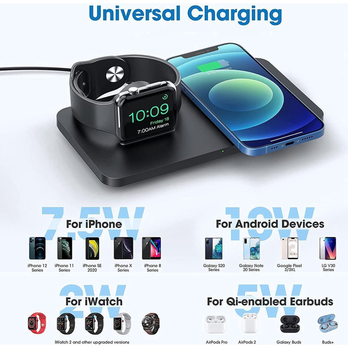 Seneo – 2-in-1 kabelloses Ladepad – mobile Dockstation – kabelloses Ladegerät mit iWatch-Ständer – Ladestation – Dockingstation (ohne iWatch-Ladekabel)
