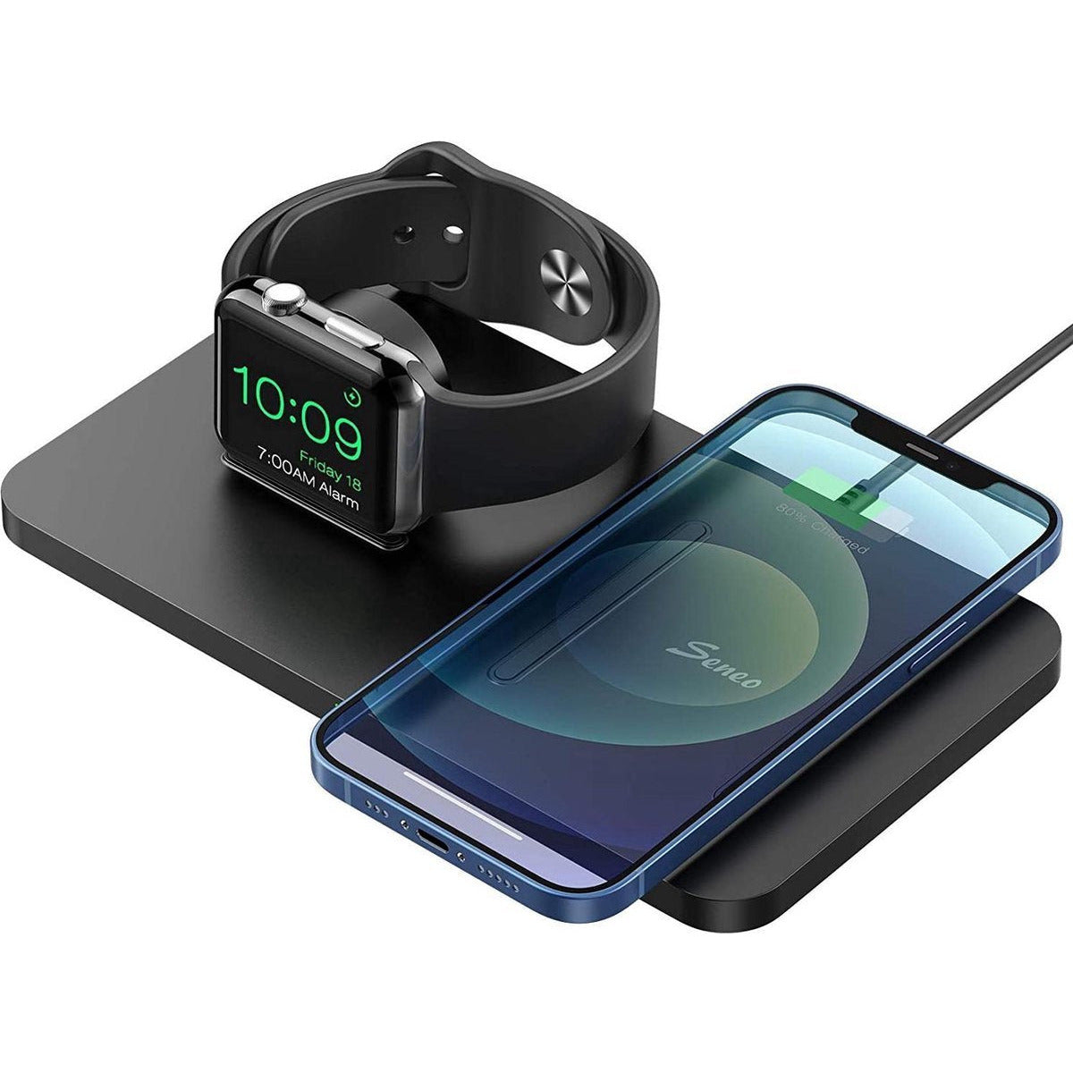 Seneo – 2-in-1 kabelloses Ladepad – mobile Dockstation – kabelloses Ladegerät mit iWatch-Ständer – Ladestation – Dockingstation (ohne iWatch-Ladekabel)