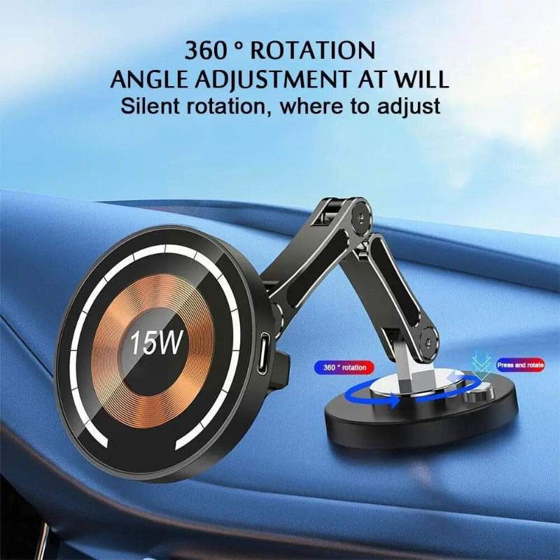 15W magnetisches kabelloses Autoladegerät 360 Rotation 2in1 Aluminiumlegierung faltbarer Ständer