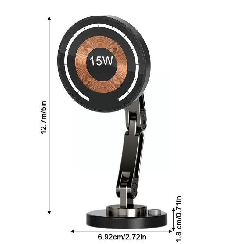 15W magnetisches kabelloses Autoladegerät 360 Rotation 2in1 Aluminiumlegierung faltbarer Ständer