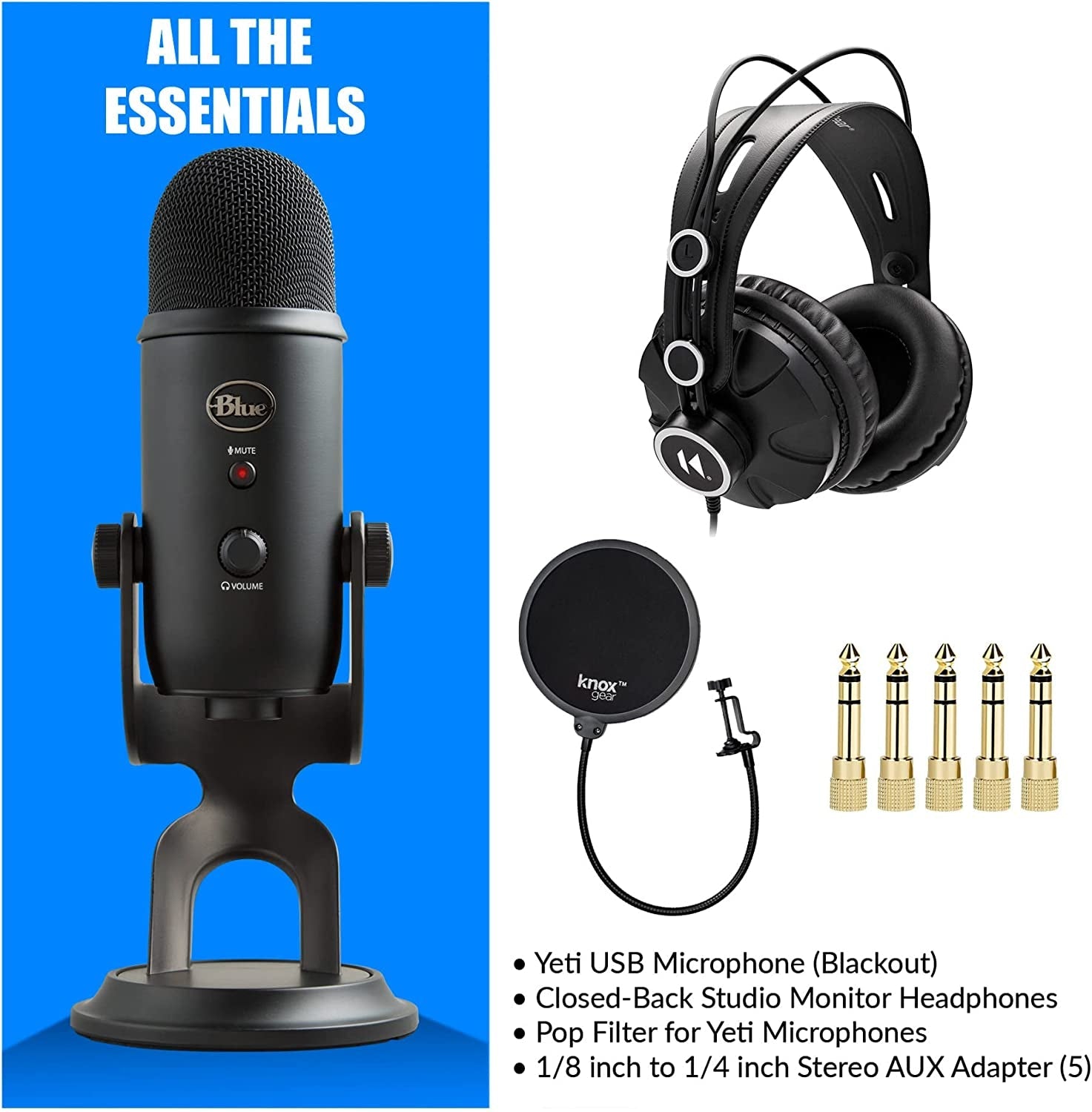 3 in 1 Mikrofon-Bundle mit Kopfhörern und Pop-Filter