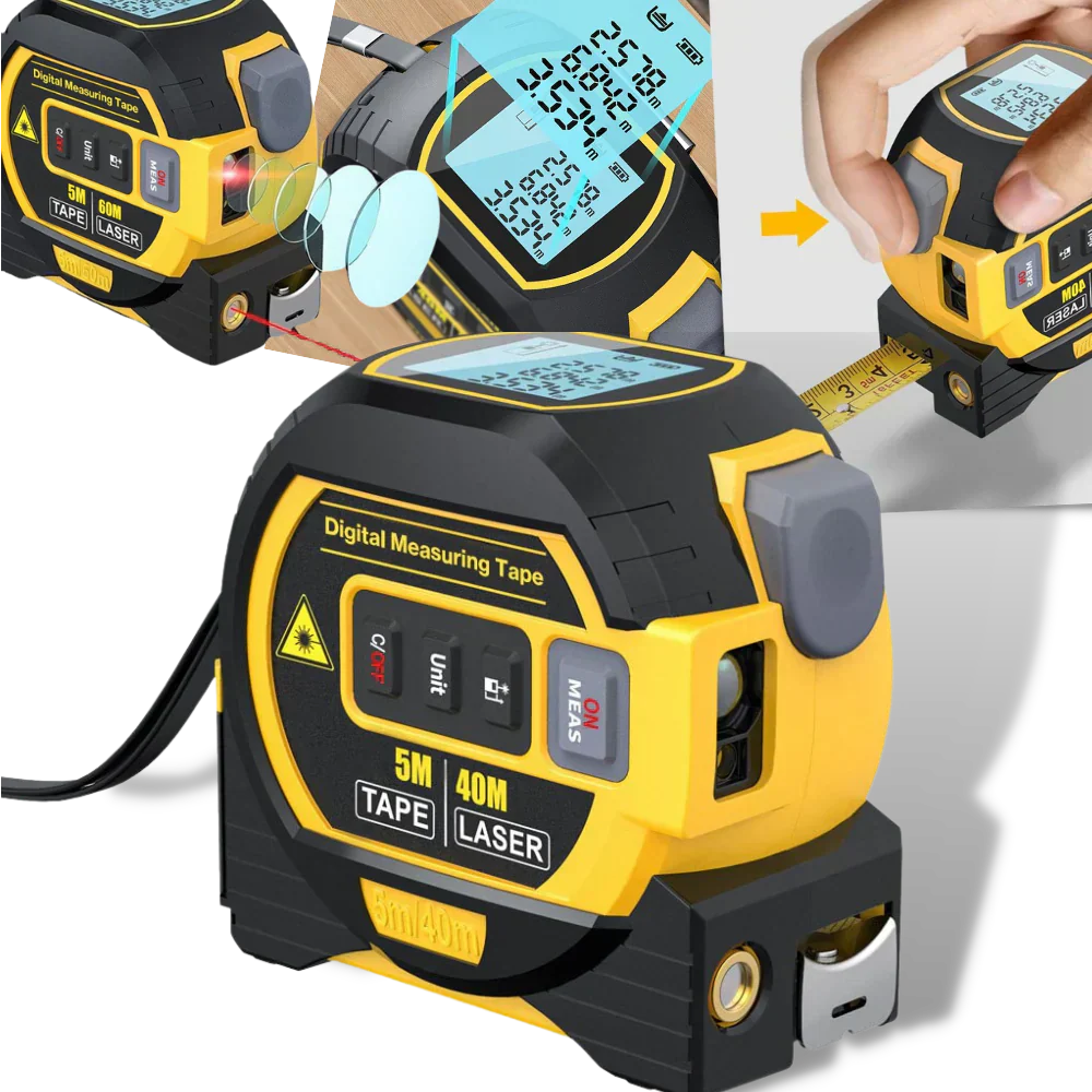 3-in-1 Laser-Maßband - Abstand, Fläche und Volumenmessungen