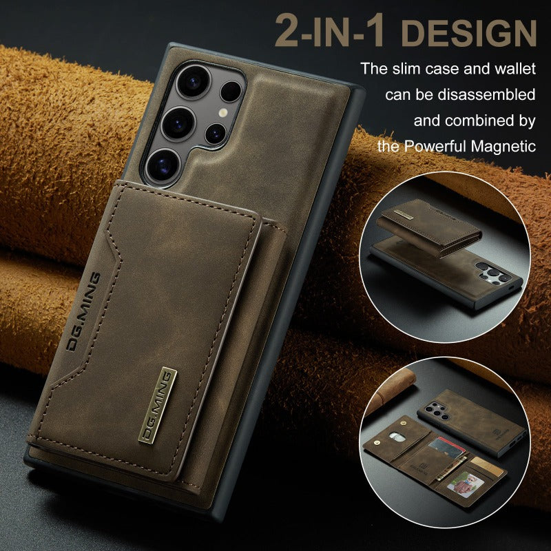 2 in 1 magnetische abnehmbare Leder-Brieftaschenhülle mit Kartenfach für Samsung Galaxy S24 S23