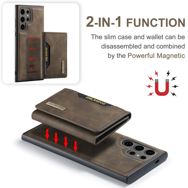 2 in 1 magnetische abnehmbare Leder-Brieftaschenhülle mit Kartenfach für Samsung Galaxy S24 S23