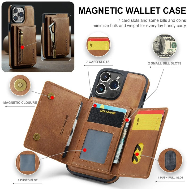 2 in 1 abnehmbare magnetische Leder-Geldbörse Handyhülle mit Kartenhalter für das iPhone