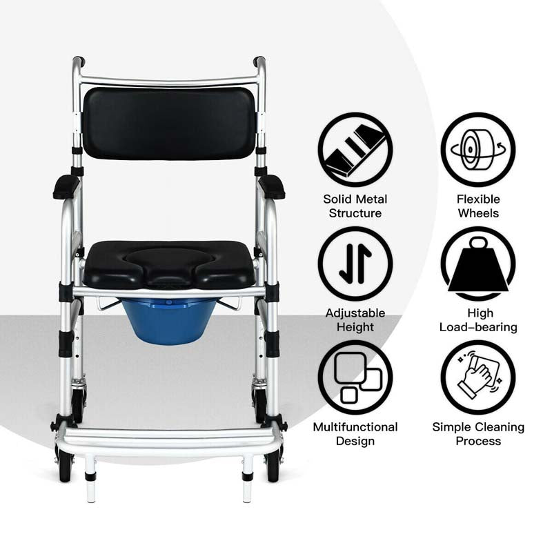 2-in-1 Dusch- & Toilettenrollstuhl – Faltbarer Pflegestuhl mit Eimer