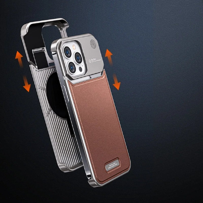 2in1 Aluminiumlegierung Aromatherapie Magnetische Parfümkühlung Leder Handyhülle für iPhone