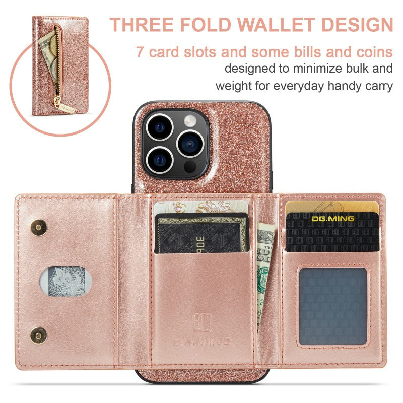 2 in 1 Glitzer Glänzend Bling Sparkle PU Leder Brieftasche Handyhülle Abnehmbarer Kartenhalter mit Ständer für iPhone