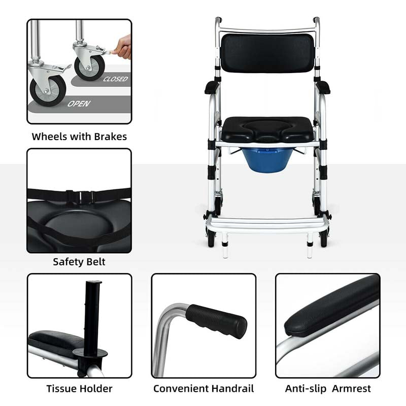 2-in-1 Dusch- & Toilettenrollstuhl – Faltbarer Pflegestuhl mit Eimer