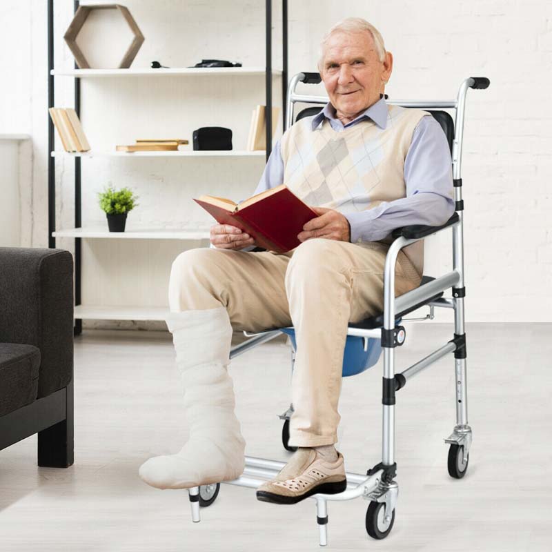 2-in-1 Dusch- & Toilettenrollstuhl – Faltbarer Pflegestuhl mit Eimer