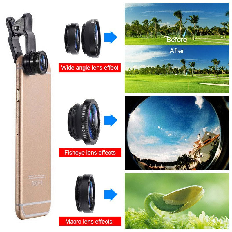 3 in 1 Clip-on 180 Grad Fisheye-Objektiv