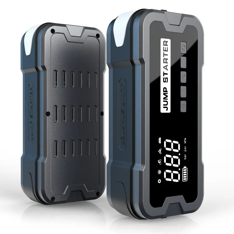 Portable 4-in-1 Jump Starter with Air Pump, Battery Booster, and USB Charger for Cars, Trucks, and Emergency Use