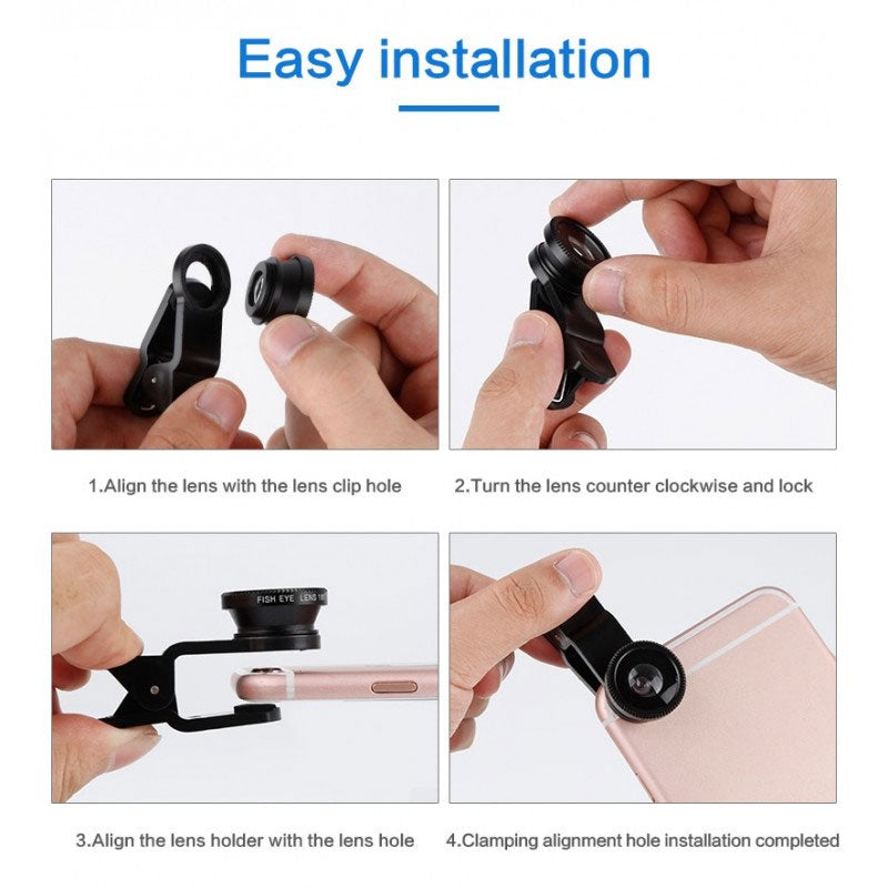 3 in 1 Clip-on 180 Grad Fisheye-Objektiv