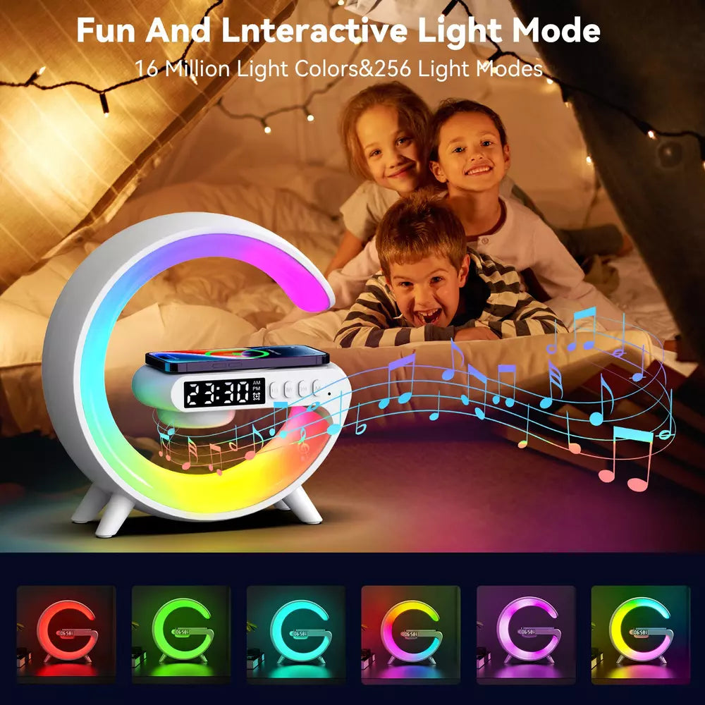 Smart Light Sound Machine | Multifunctional Wireless Charger, Bluetooth Speaker & Alarm Clock for Home Office & Relaxation