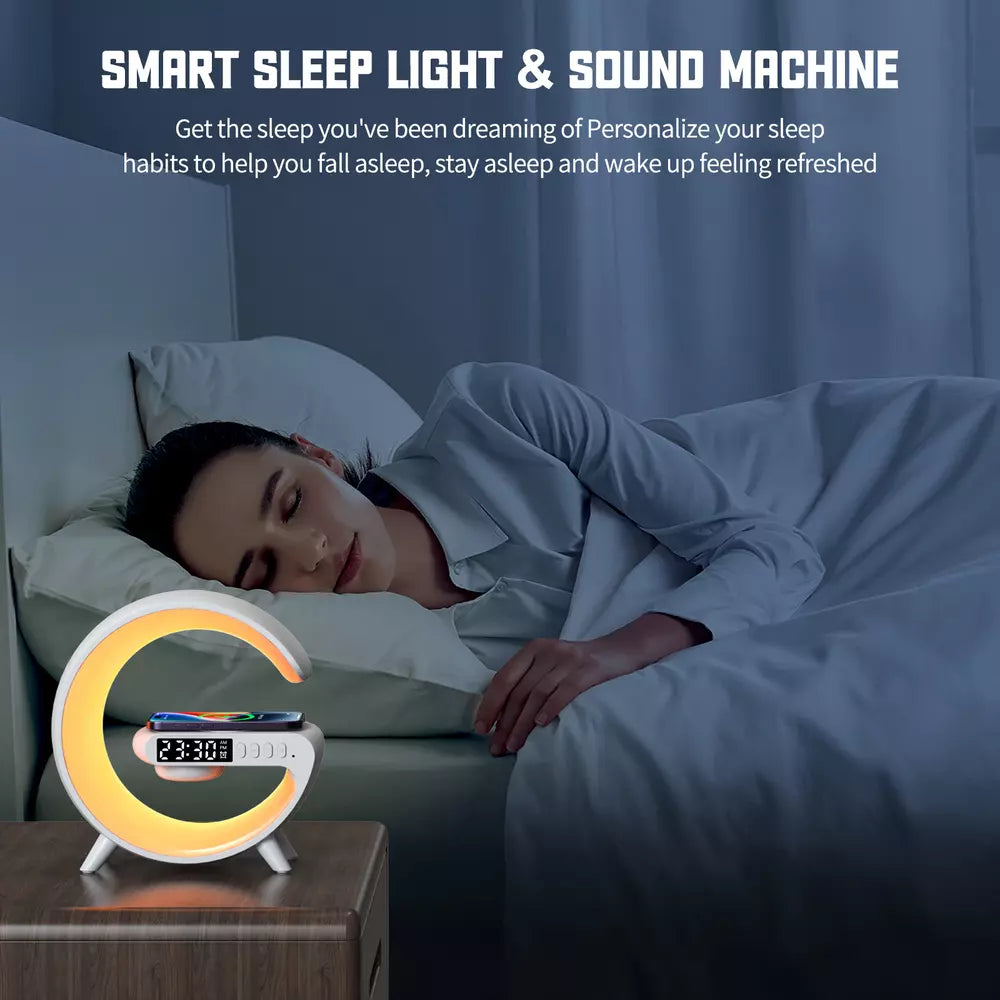 Smart Light Sound Machine | Multifunctional Wireless Charger, Bluetooth Speaker & Alarm Clock for Home Office & Relaxation