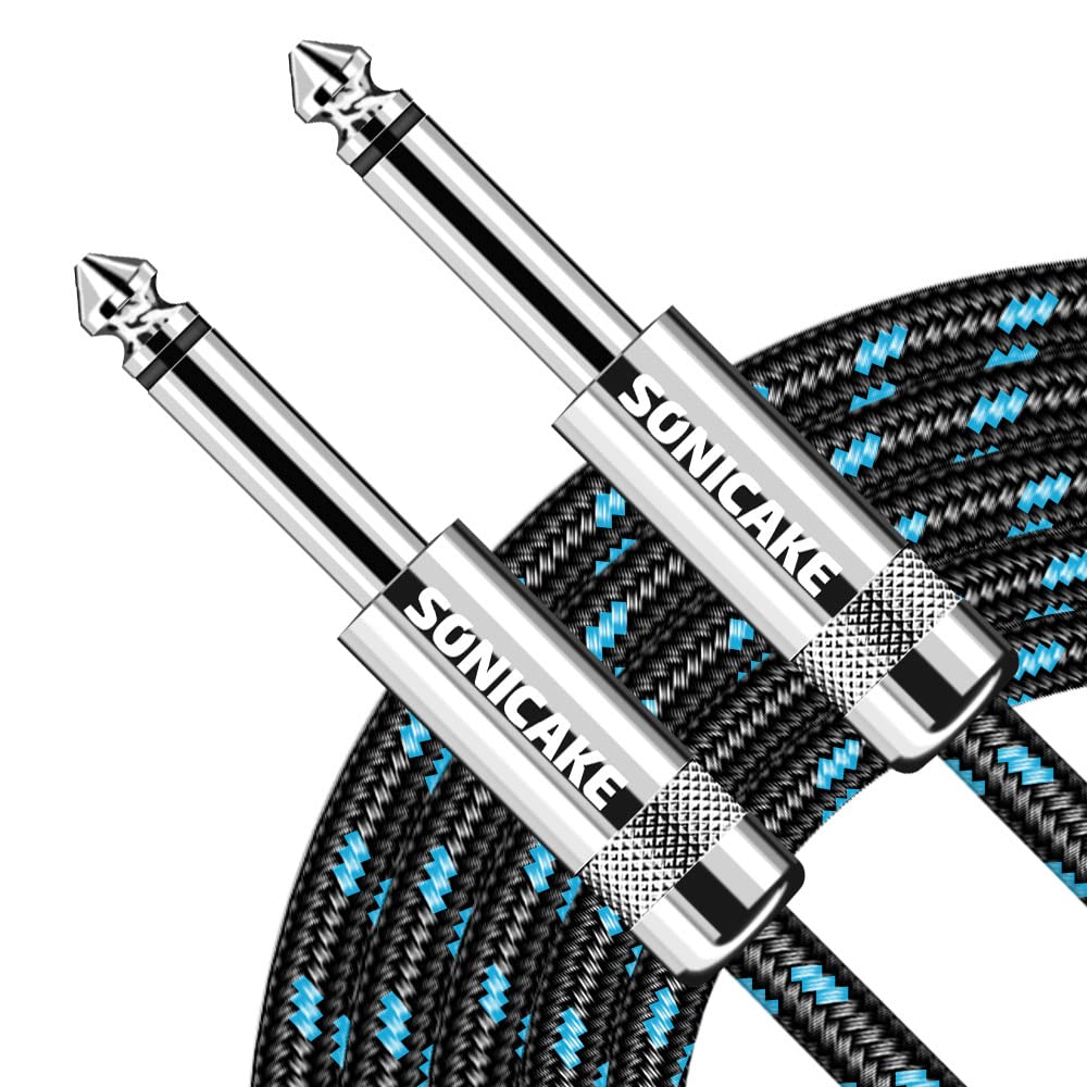 3 m – geflochtenes Premium-Gitarrenkabel – für professionellen Sound – langes Kabel – langlebiges und flexibles Design – rechtwinklige bis gerade Anschlüsse für optimale Anschlussflexibilität – erhältlich in Schwarz und Blau für stilvolle Musiker
