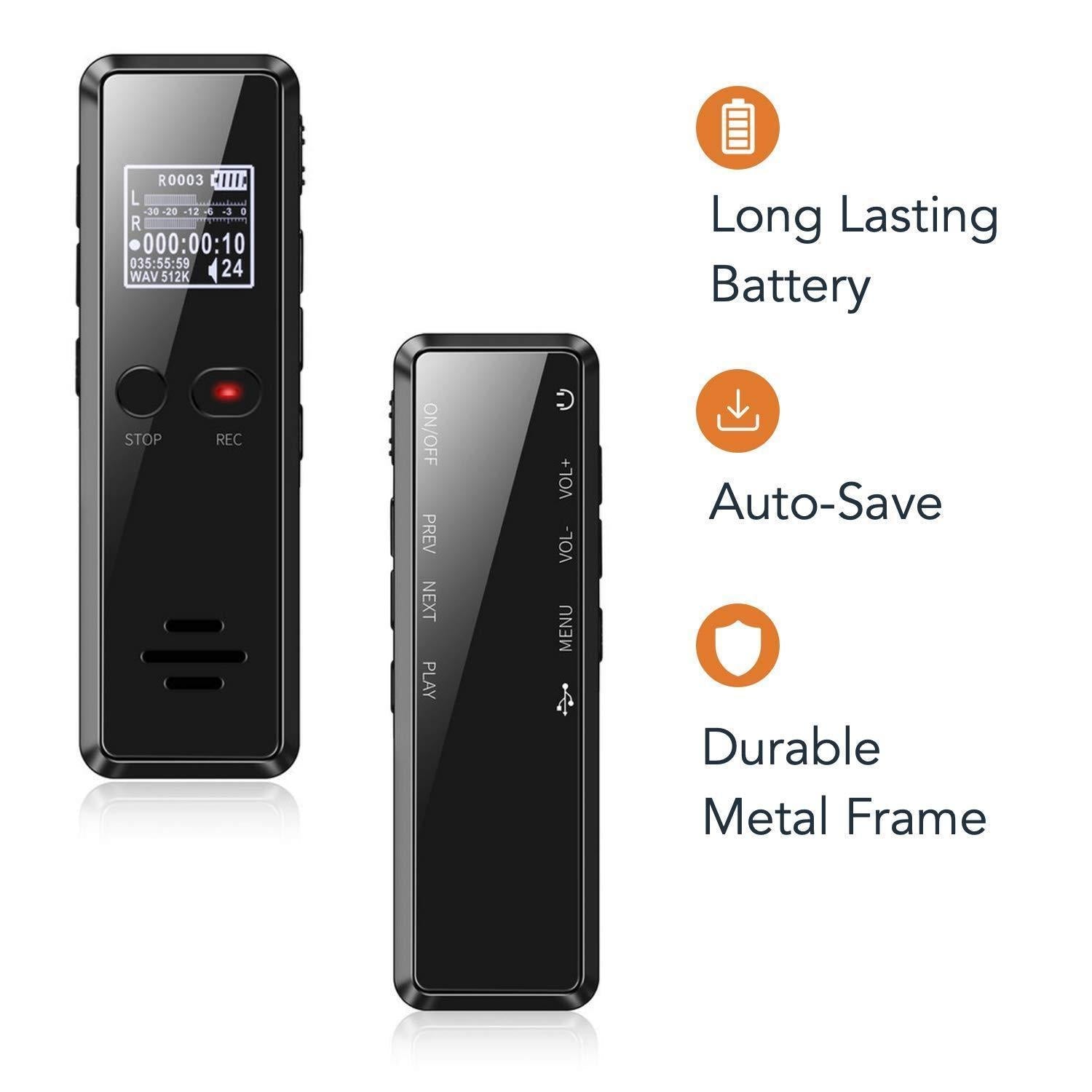 Professional Digital Voice Recorder | Audio Sound Recorder | Auto Saving Files with Built-in Speaker