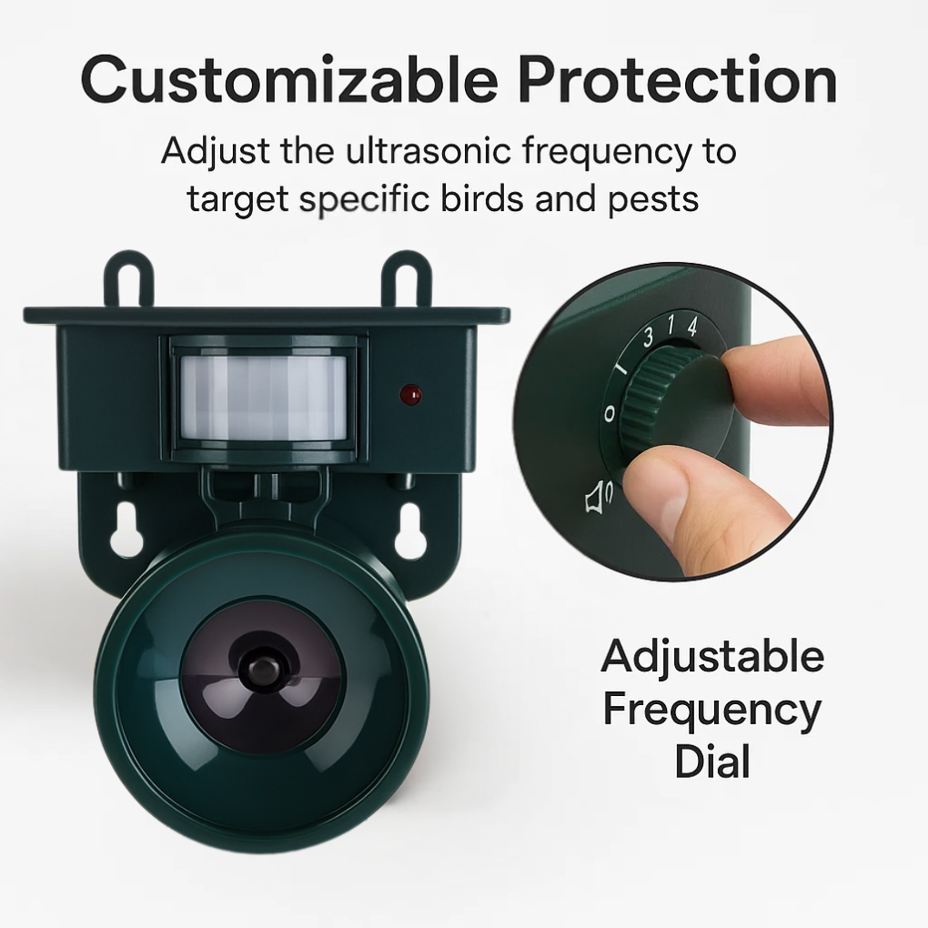 Motion Sensor Bird Deterrent | Effective Pigeon Repeller with Sound Scarer for Gardens & Outdoor Spaces