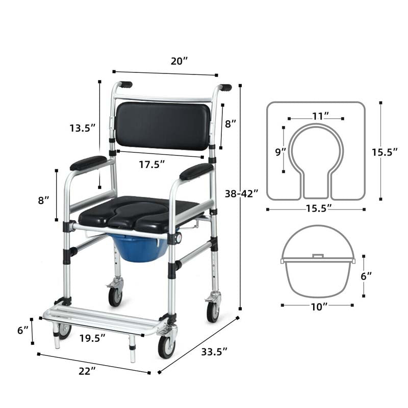 2-in-1 Dusch- & Toilettenrollstuhl – Faltbarer Pflegestuhl mit Eimer
