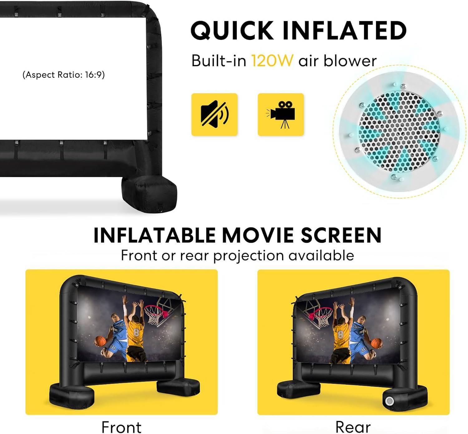 Outdoor Movie Screen & Projector Set - 120-Inch Inflatable Screen with HD Projector for Backyard Movie Nights & Events