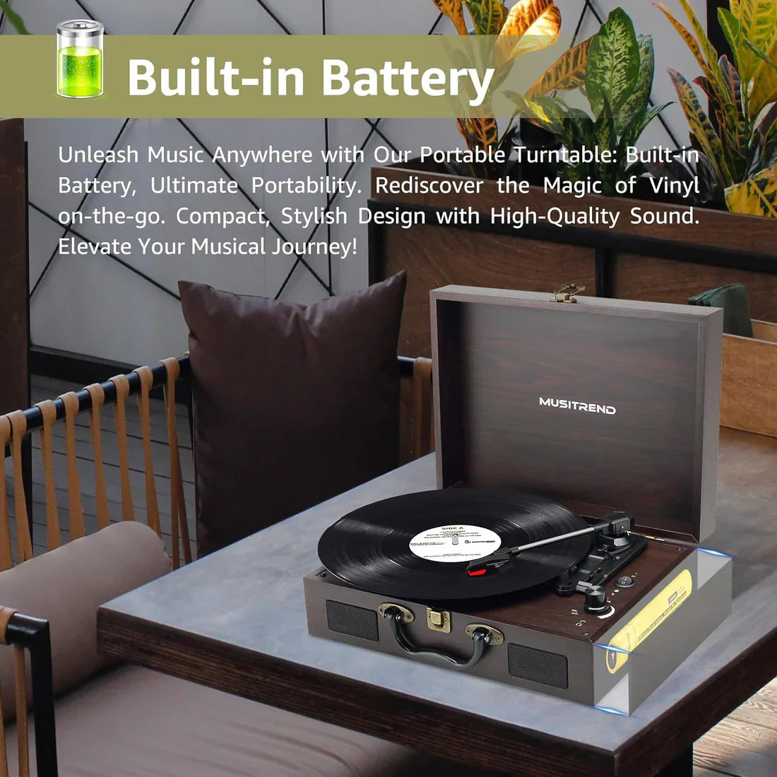 Vintage Suitcase-Style Vinyl Turntable Record Player