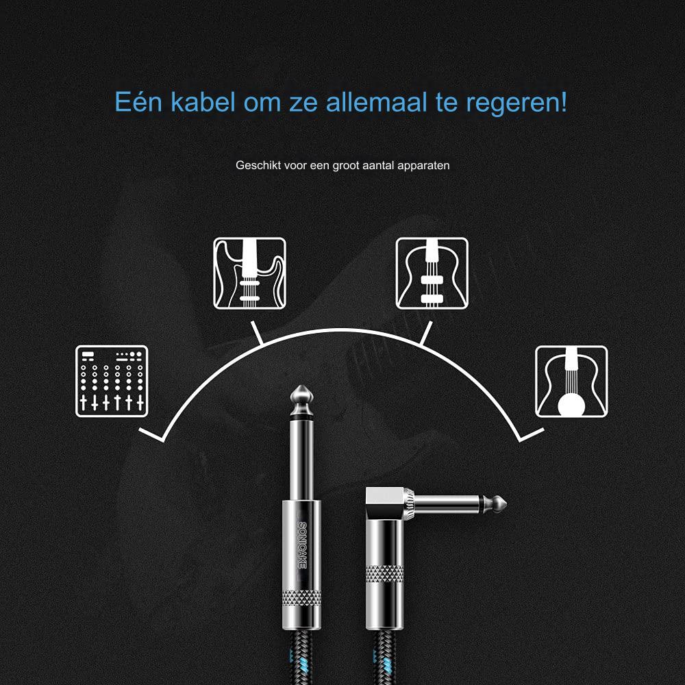 3 m – geflochtenes Premium-Gitarrenkabel – für professionellen Sound – langes Kabel – langlebiges und flexibles Design – rechtwinklige bis gerade Anschlüsse für optimale Anschlussflexibilität – erhältlich in Schwarz und Blau für stilvolle Musiker