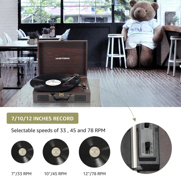 Vintage Suitcase-Style Vinyl Turntable Record Player