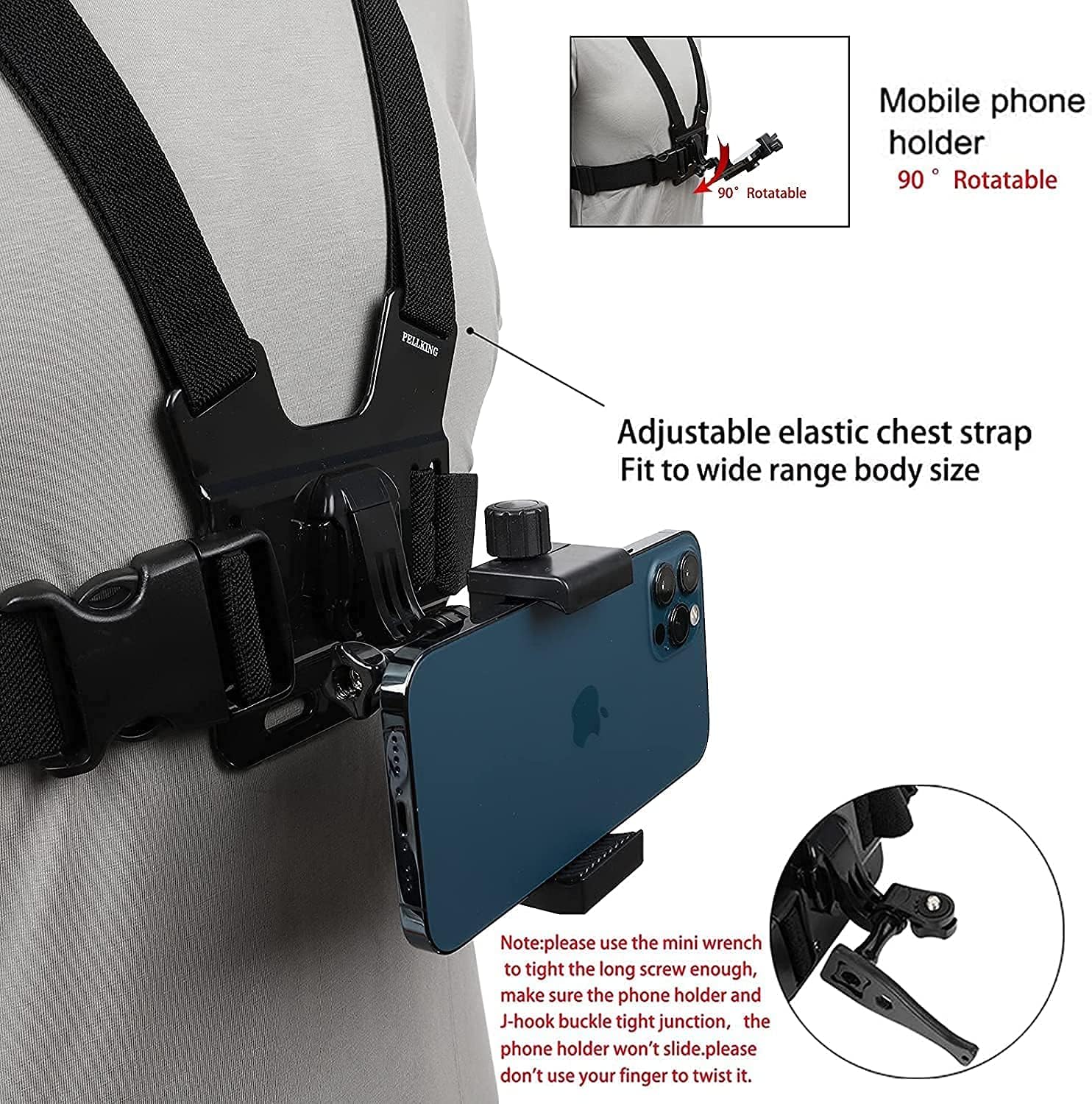 Verstellbarer Telefonclip-Halter mit Brustgurt