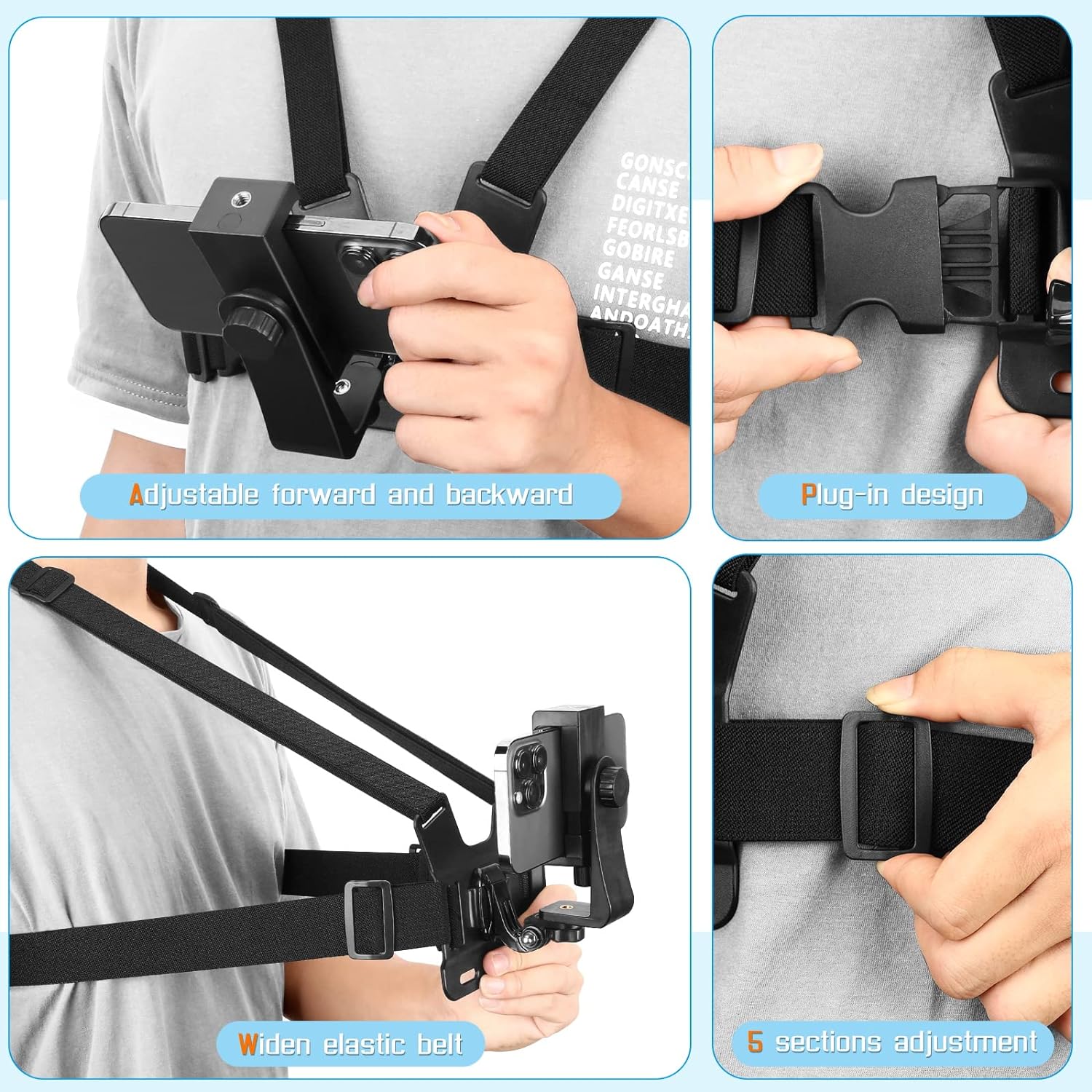 Verstellbarer Telefonclip-Halter mit Brustgurt