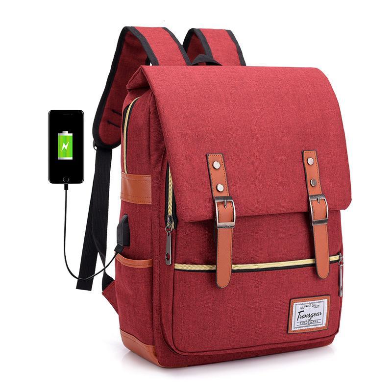 Vintage Laptop Backpack College School Bag with USB Port