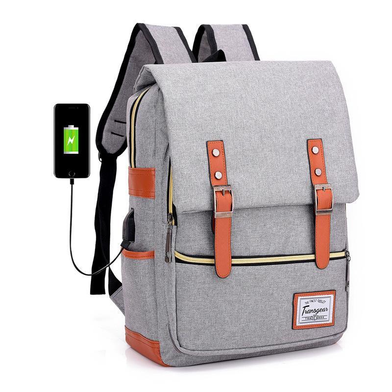Vintage Laptop Backpack College School Bag with USB Port