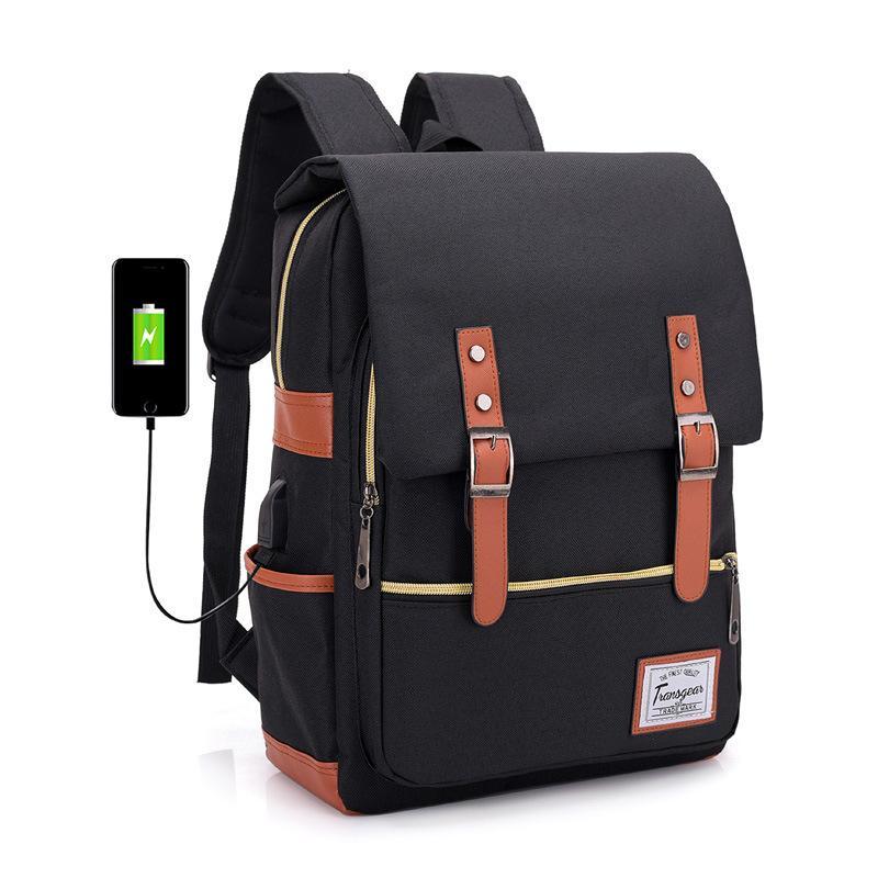 Vintage Laptop Backpack College School Bag with USB Port
