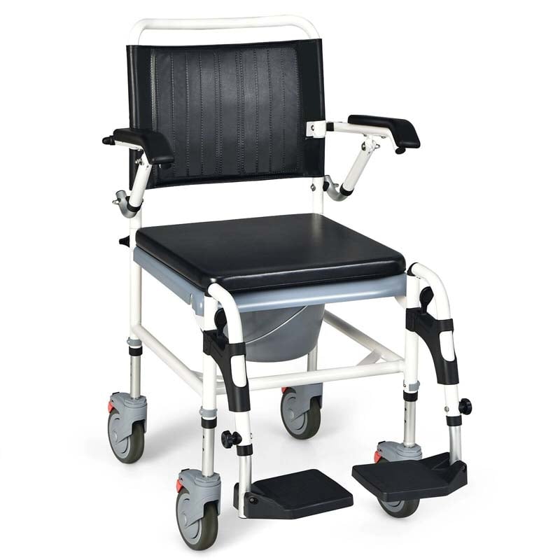 4-in-1 Toilettenstuhl & Duschstuhl mit Eimer & Rollen
