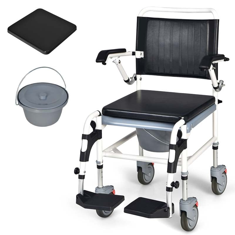 4-in-1 Toilettenstuhl & Duschstuhl mit Eimer & Rollen