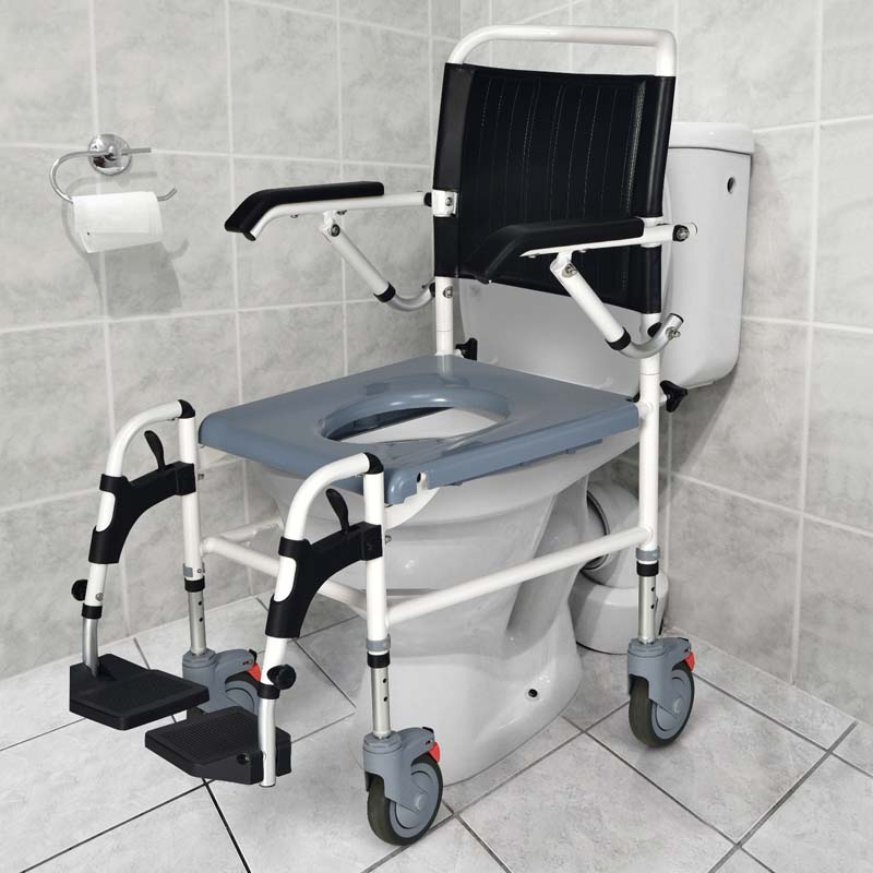 4-in-1 Toilettenstuhl & Duschstuhl mit Eimer & Rollen