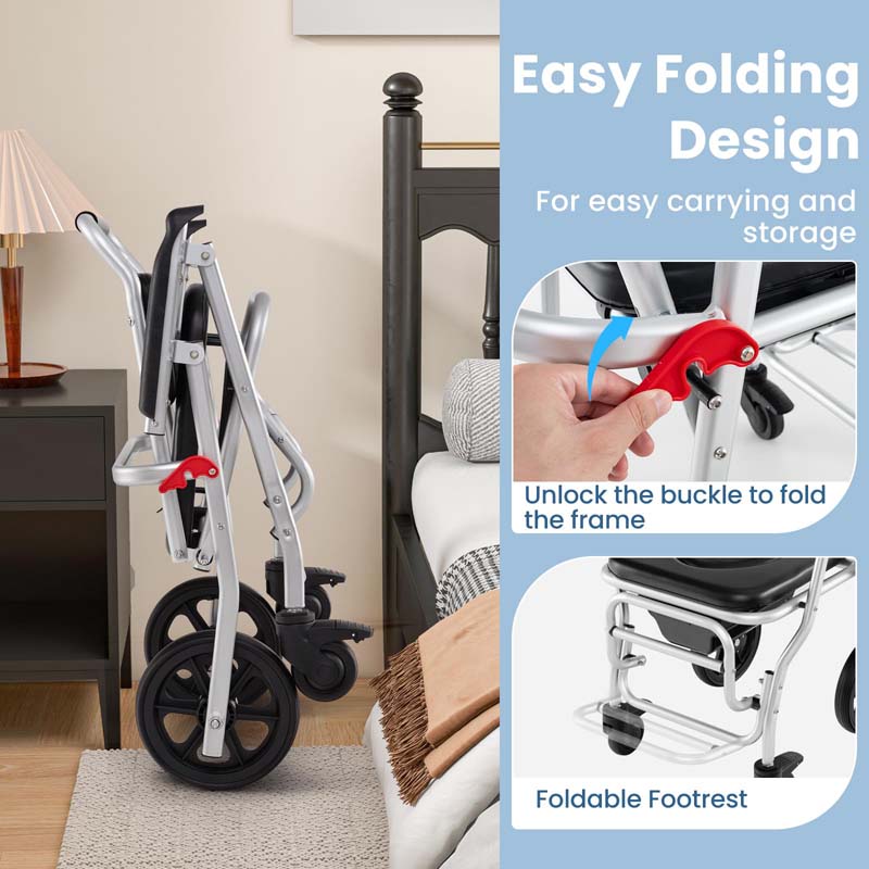 4-in-1 Bedside Commode Wheelchair – Foldable Shower & Toilet Chair