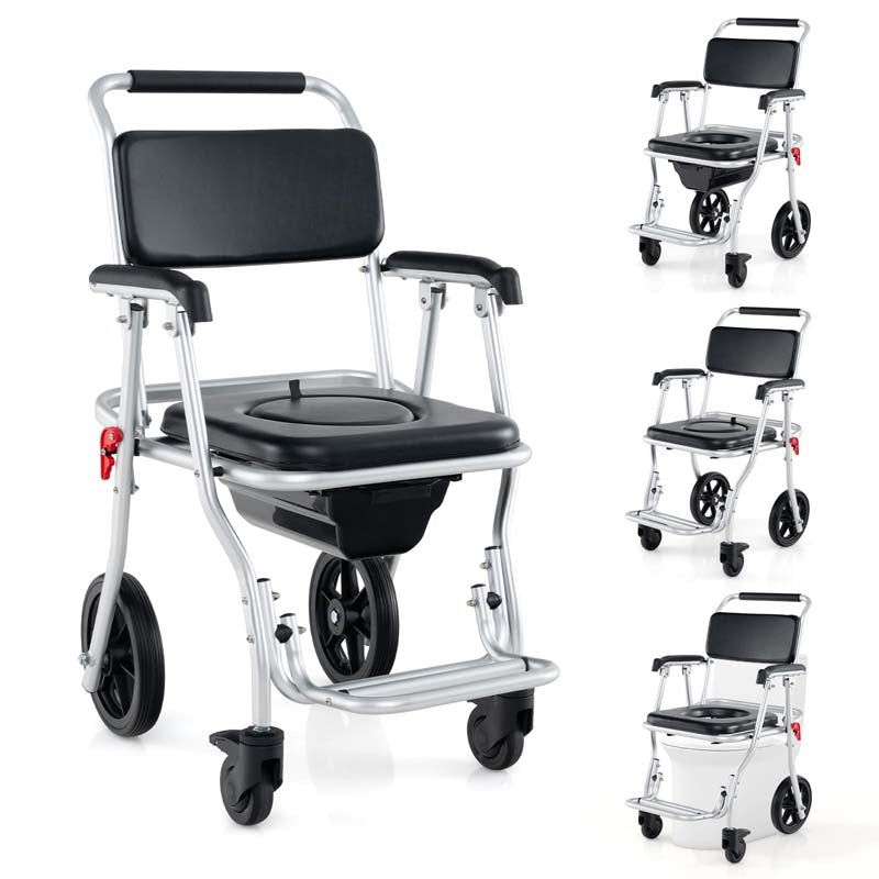 4-in-1 Bedside Commode Wheelchair – Foldable Shower & Toilet Chair