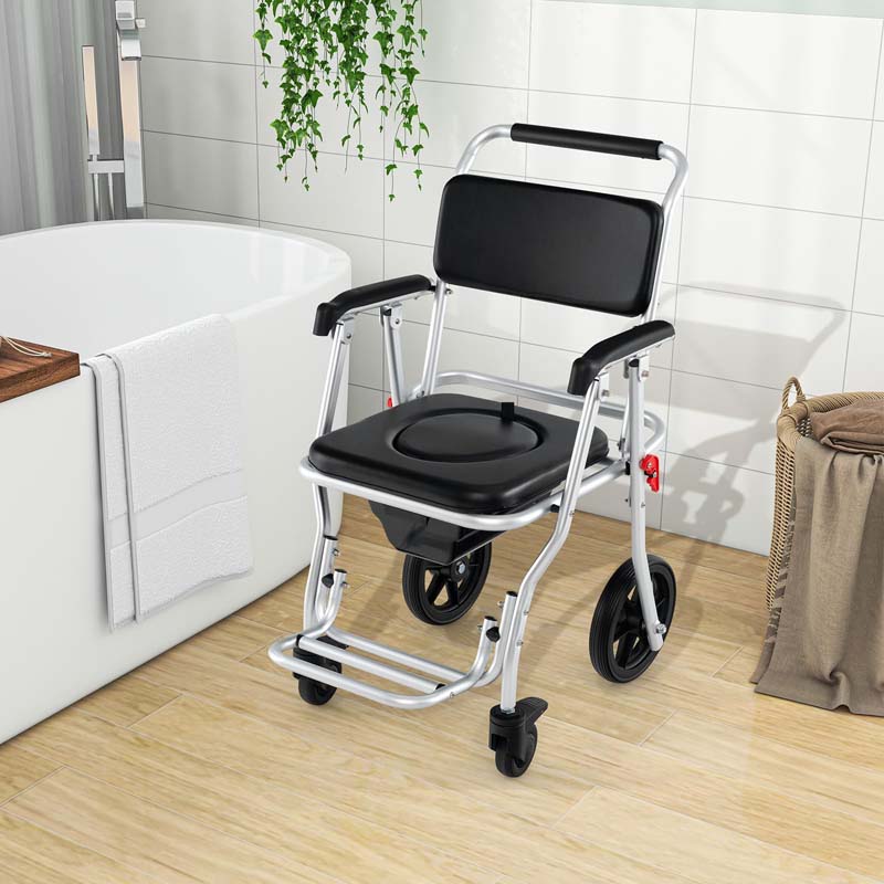 4-in-1 Bedside Commode Wheelchair – Foldable Shower & Toilet Chair