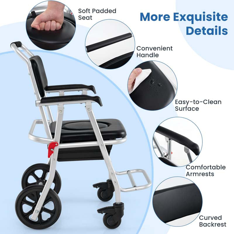 4-in-1 Bedside Commode Wheelchair – Foldable Shower & Toilet Chair