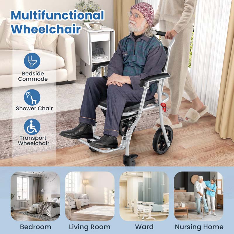 4-in-1 Bedside Commode Wheelchair – Foldable Shower & Toilet Chair