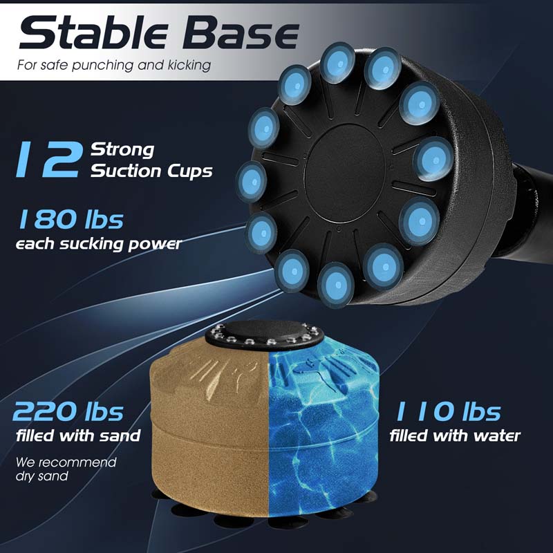 70" Freistehender Boxsack 100 kg mit Stoßdämpfer, 12 Saugnapf-Basis und Boxhandschuhen