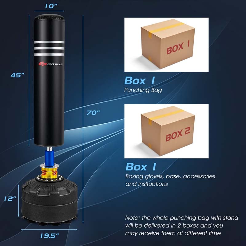 70" Freistehender Boxsack 100 kg mit Stoßdämpfer, 12 Saugnapf-Basis und Boxhandschuhen