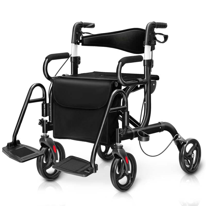 2-in-1 Rollator & Transportrollstuhl – Faltbare Gehhilfe mit Sitz, Fußstützen & 8-Zoll-Rädern für Senioren