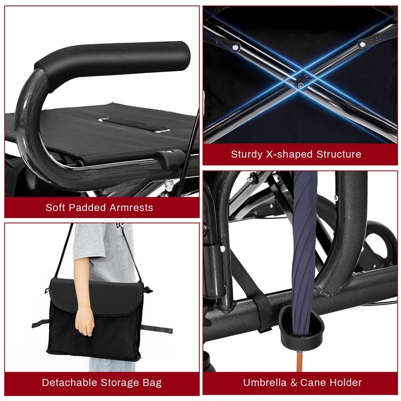 2-in-1 Rollator & Transportrollstuhl – Faltbare Gehhilfe mit Sitz, Fußstützen & 8-Zoll-Rädern für Senioren