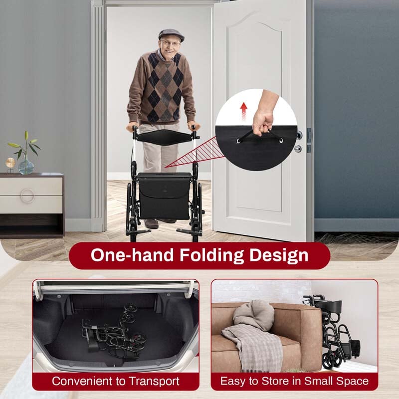 2-in-1 Rollator & Transportrollstuhl – Faltbare Gehhilfe mit Sitz, Fußstützen & 8-Zoll-Rädern für Senioren